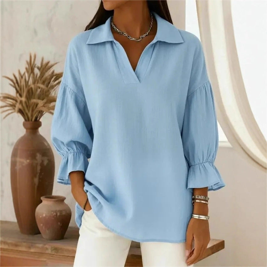Damen Lässige und elegante Bluse mit weiten Ärmeln Drune