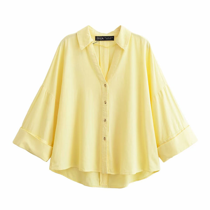 Damen Hemdblusenshirt mit lässigem Schnitt und eleganten 3/4-Ärmeln Drune