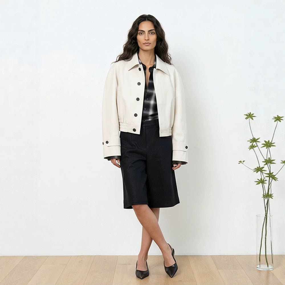 Damen Kurzer Boxy-Blouson mit elastischem Saum und markanten Knopfdetails Drune