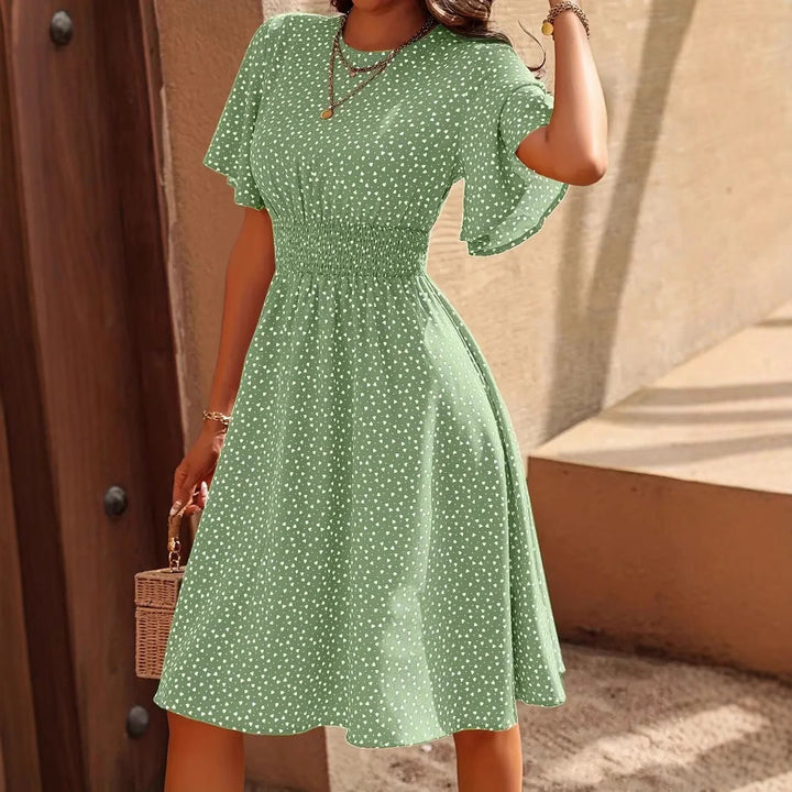 Damen Sommerliches Midi-Kleid mit Herzmuster und elastischem Taillenbund Drune