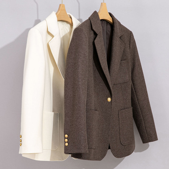 Damen Eleganter Wollblazer mit aufgesetzten Taschen Drune