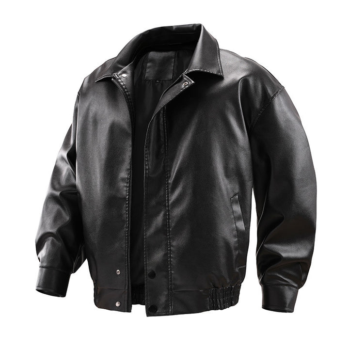 Herren Modische Kunstlederjacke mit hohem Kragen Drune
