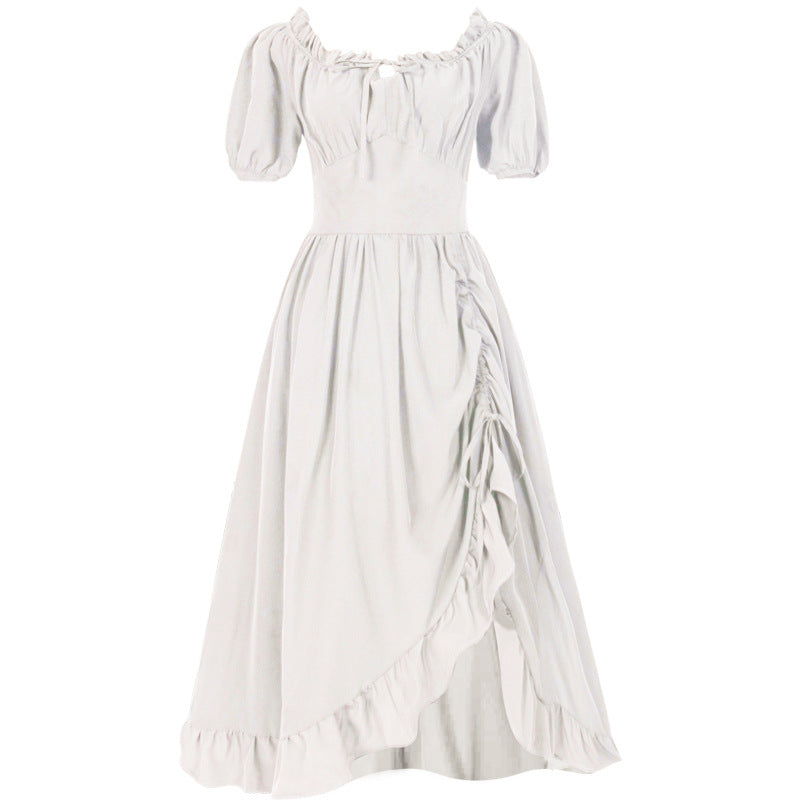 Damen nan romantisches Maxikleid mit Carmen-Ausschnitt, Puffärmeln, tailliertem Mieder und seitlicher Raffung Drune