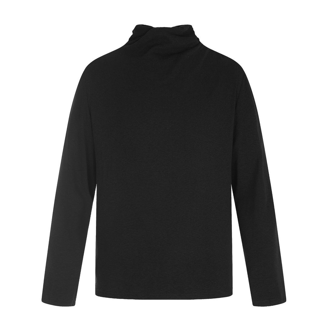 Damen Feines Baumwoll-Longsleeve mit gedrehtem Stehkragen und schmaler Silhouette Drune