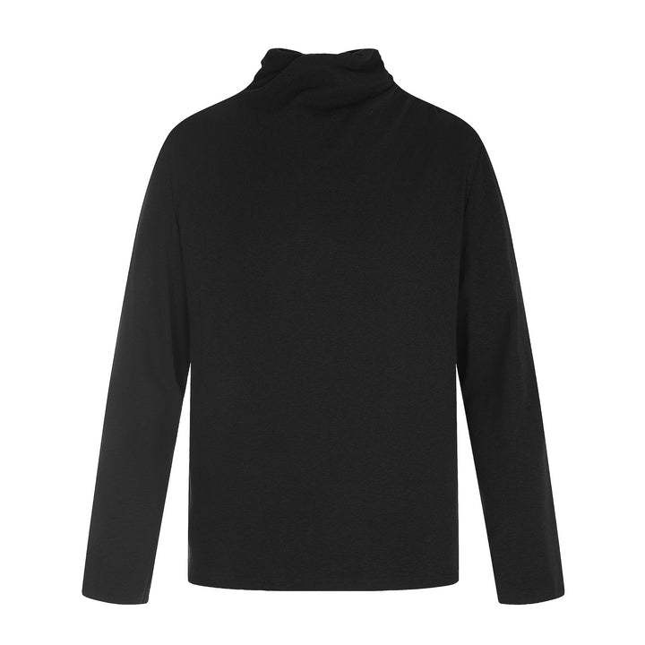 Damen Feines Baumwoll-Longsleeve mit gedrehtem Stehkragen und schmaler Silhouette Drune