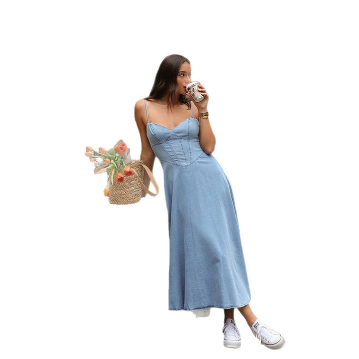 Damen Denim-Maxikleid mit schickem Trägerdesign und fließendem Schnitt Drune