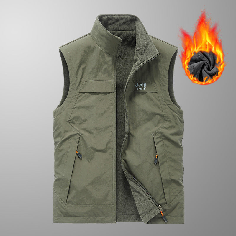 Herren Fleece-gefütterte Outdoor-Weste mit hochschließendem Kragen und Multifunktions-Taschen Drune