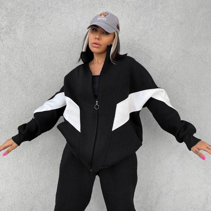 Damen nan athletisches Trainingsset mit Ring-Zipper, eingesetzten Taschen und kontrastierenden Arm-Panels Drune