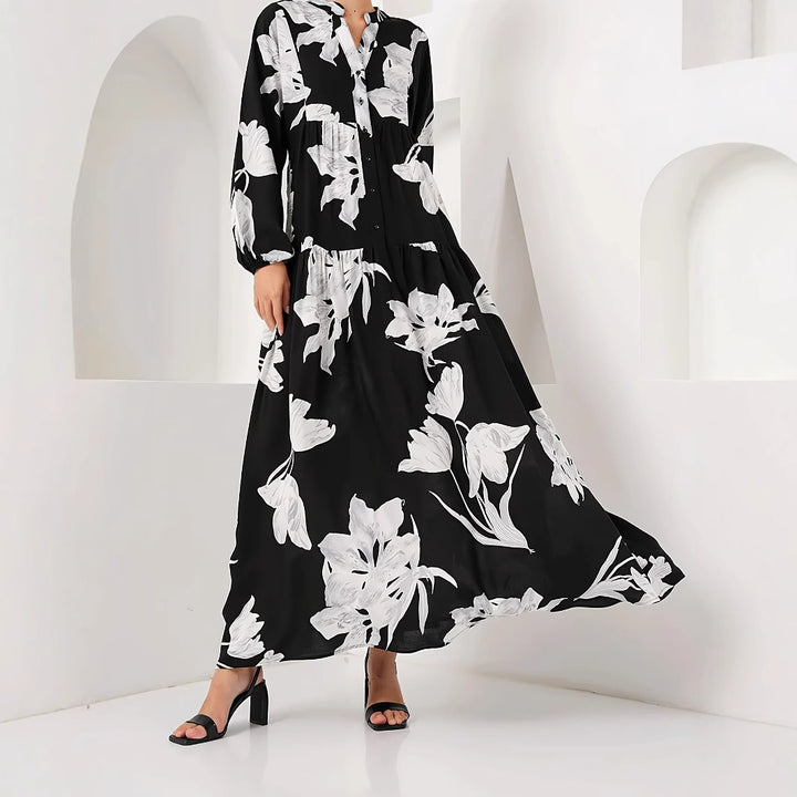 Damen Maxikleid mit floralem Print und elegantem Knopfdesign Drune