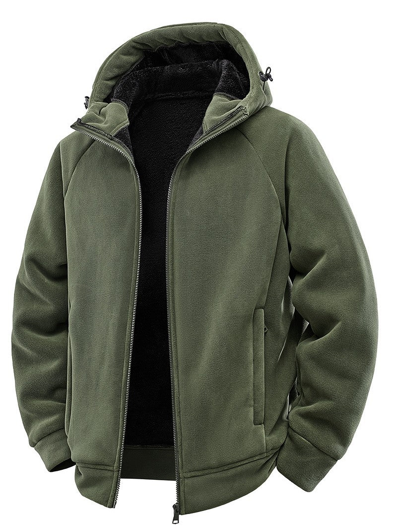Herren Gefütterte Kapuzen-Fleecejacke mit Teddyfutter und durchgehendem Reißverschluss Drune