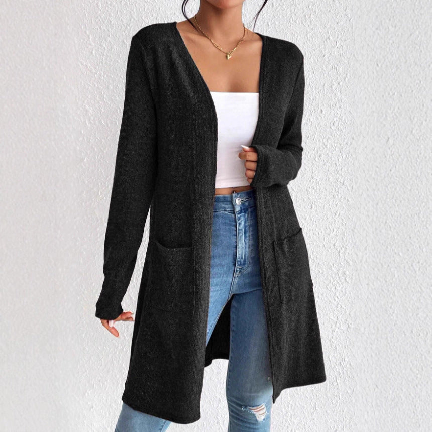 Damen nan offener Longcardigan mit aufgesetzten Taschen und weichem Feinstrick Drune