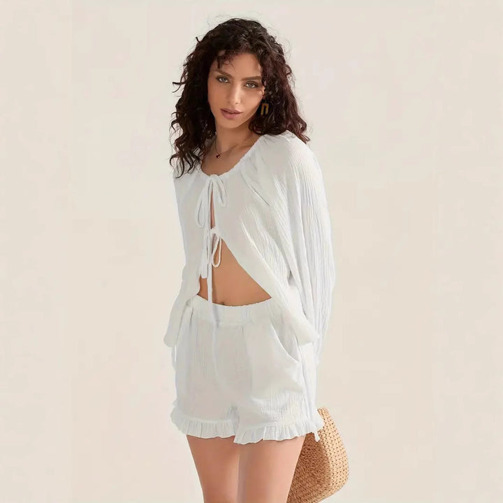 Damen Lässiges Set aus elastischem Oberteil und Shorts Drune