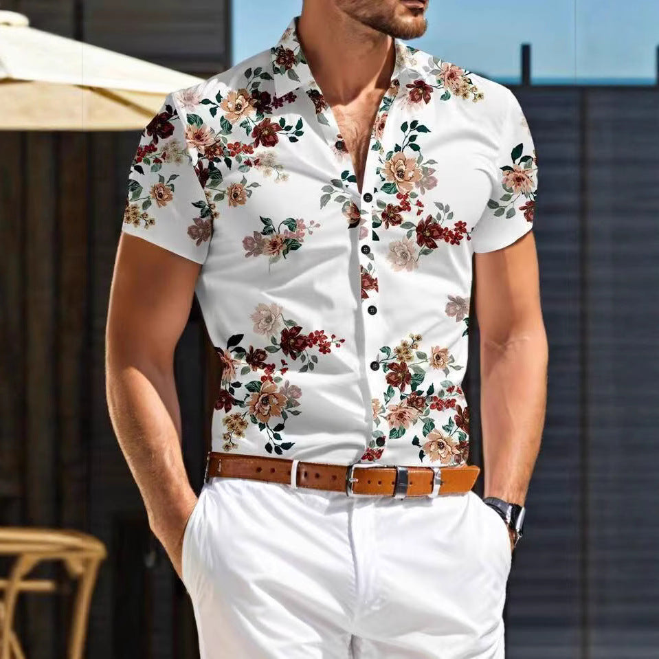 Herren Kurzarm Hemd mit floralem Muster Drune