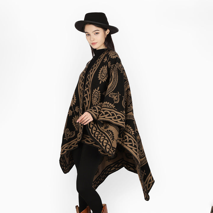 Damen Oversize-Cape mit ornamentalem Jacquard und asymmetrischem Zipfelsaum Drune