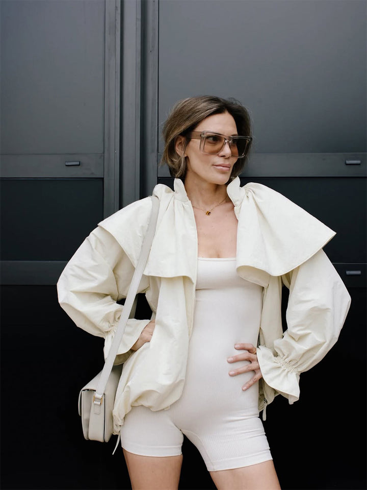 Damen Kurzjacke im Cape-Look mit voluminöser Ballonärmel-Silhouette Drune