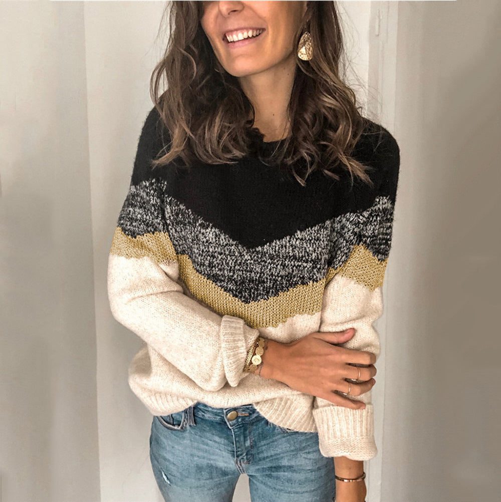 Damen gemusterter Pullover mit grafischem Strickdesign Drune