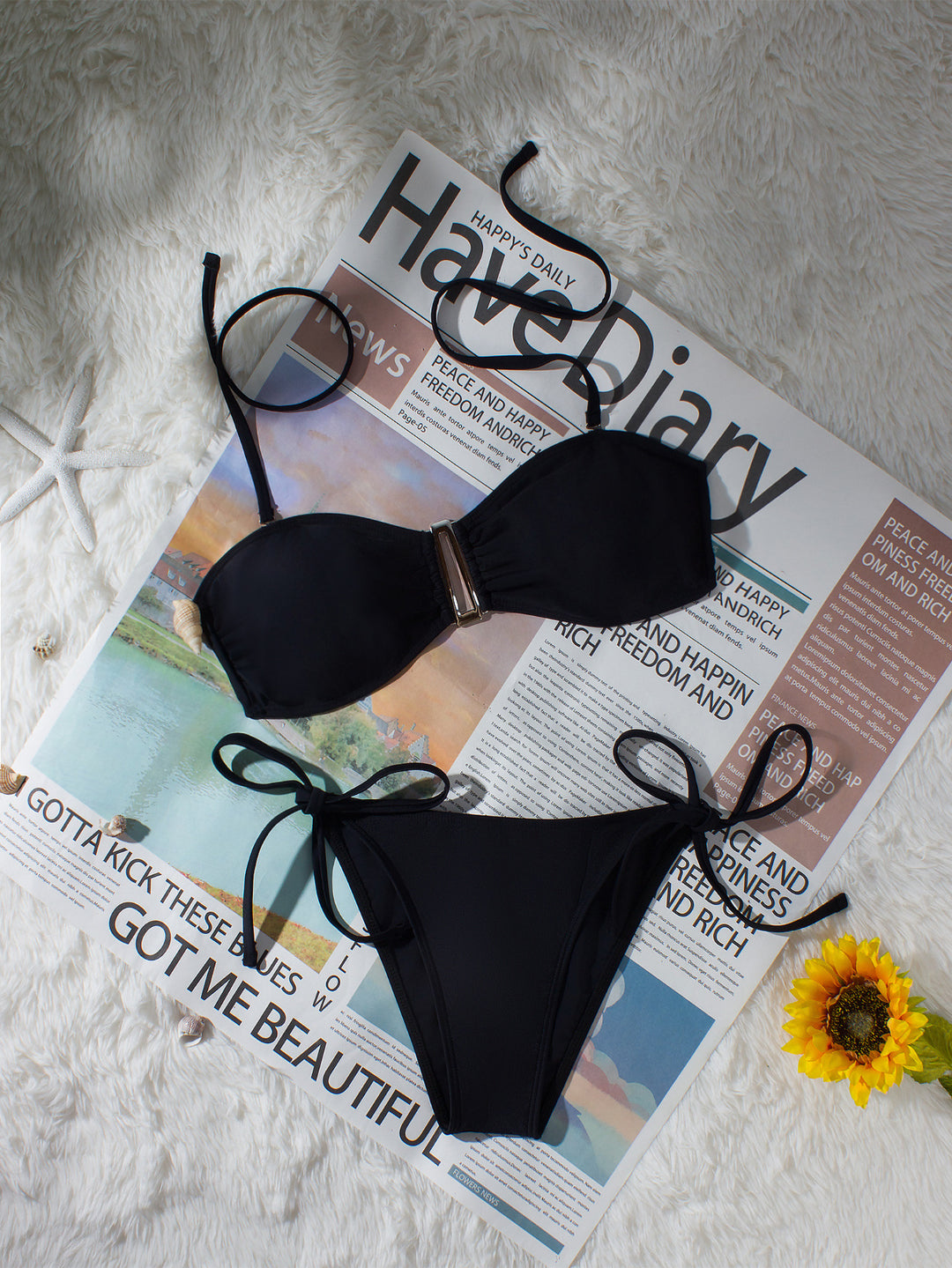 Damen Bandeau-Bikini mit verstellbaren Trägern und eleganten Detail Drune