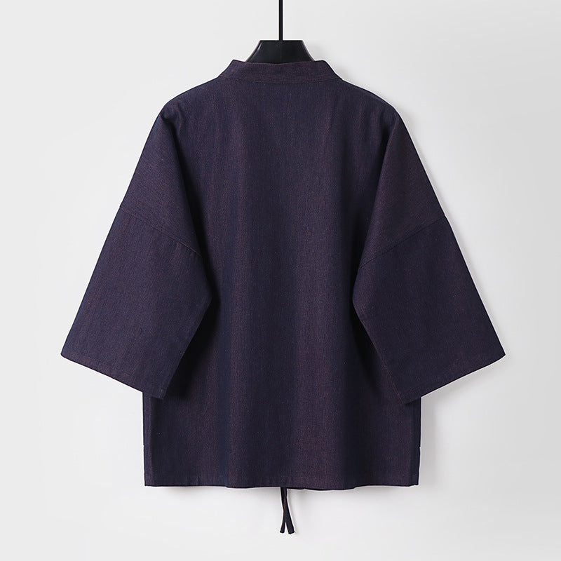 Unisex Leichte Denim-Kimono-Jacke mit kontrastfutter und Bindeband Drune