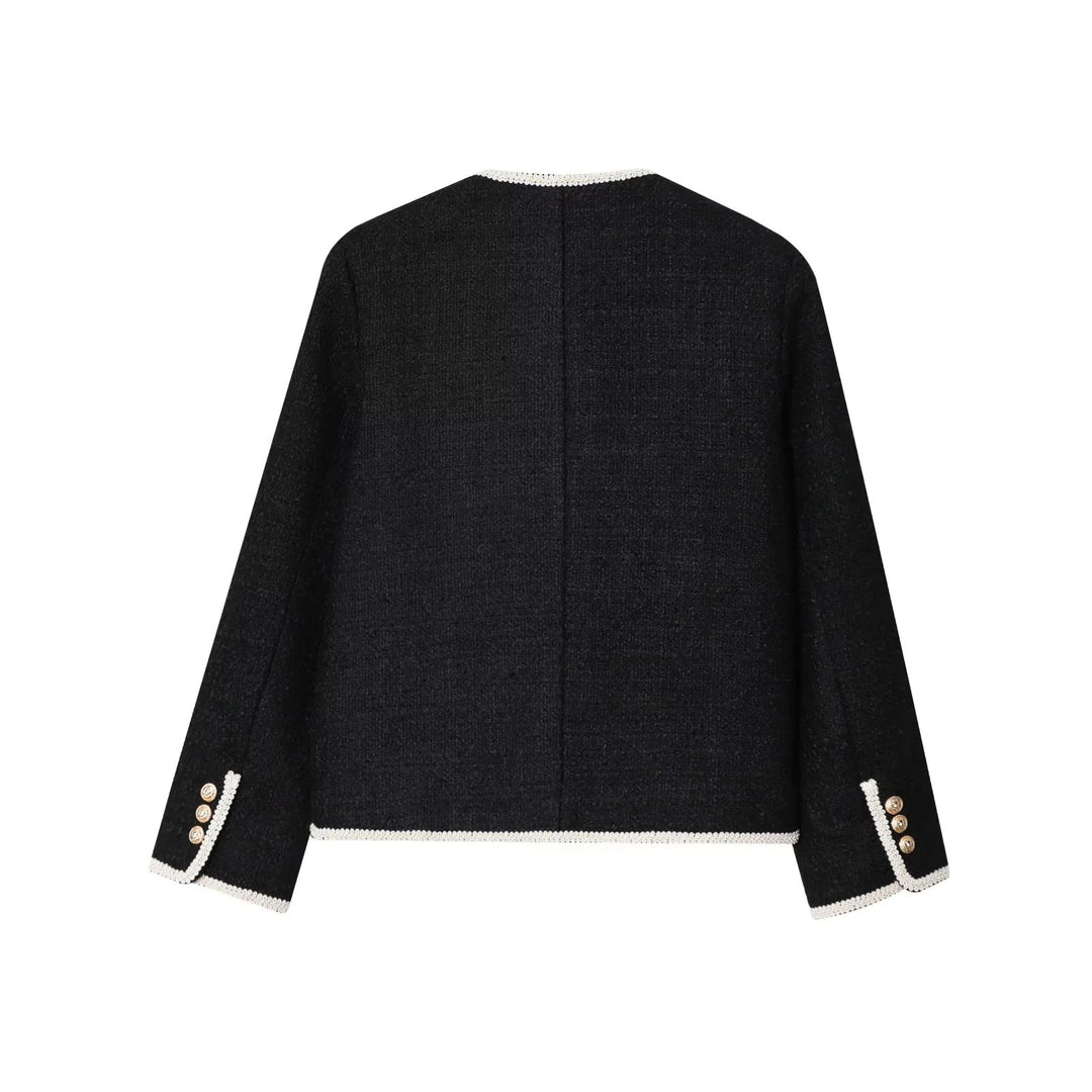 Damen nan klassische Bouclé-Jacke mit kontrastierender Paspelierung und Zierknöpfen Drune