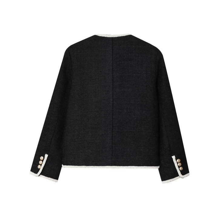 Damen nan klassische Bouclé-Jacke mit kontrastierender Paspelierung und Zierknöpfen Drune