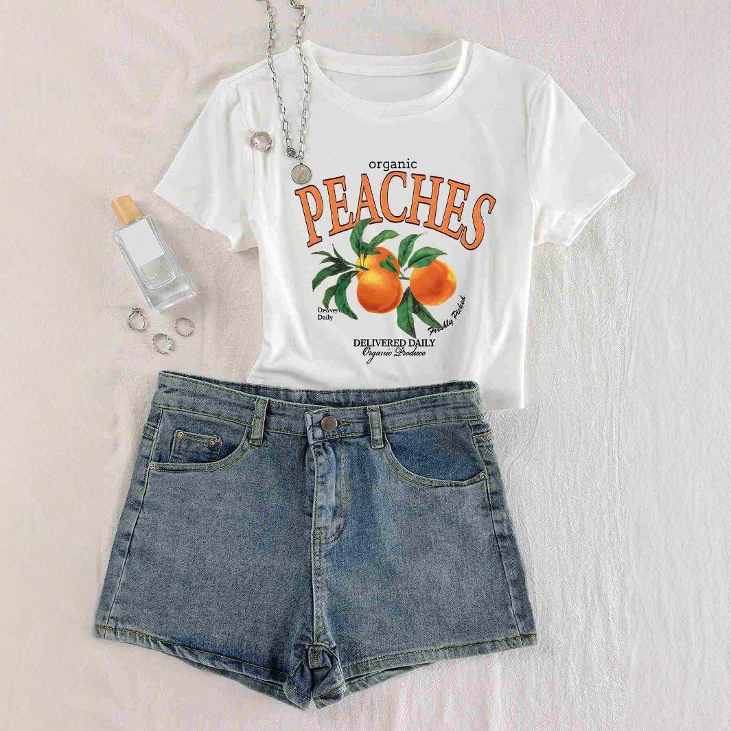 Damen T-Shirt mit frischem Obstmotiv und modernem Schriftzug Drune
