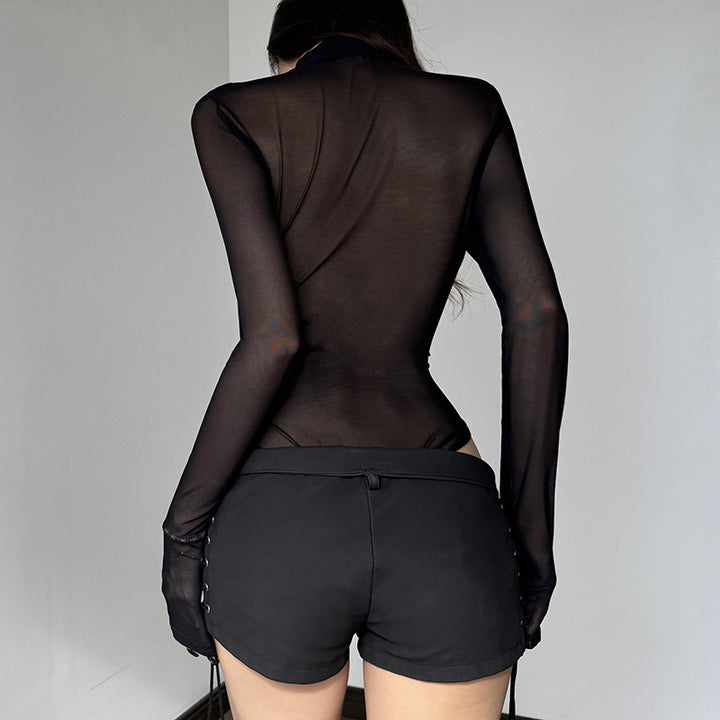 Damen Elegantes Bodysuit mit feinen Schmetterlingsmotiven und transparentem Stoff Drune