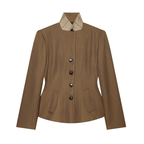 Damen Taillierter Wollblazer mit Stehkragen und Zierknopfleiste Drune
