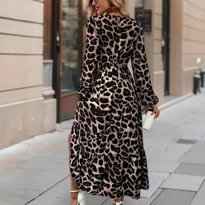 Damen Maxikleid mit modernem Leopardenmuster Drune