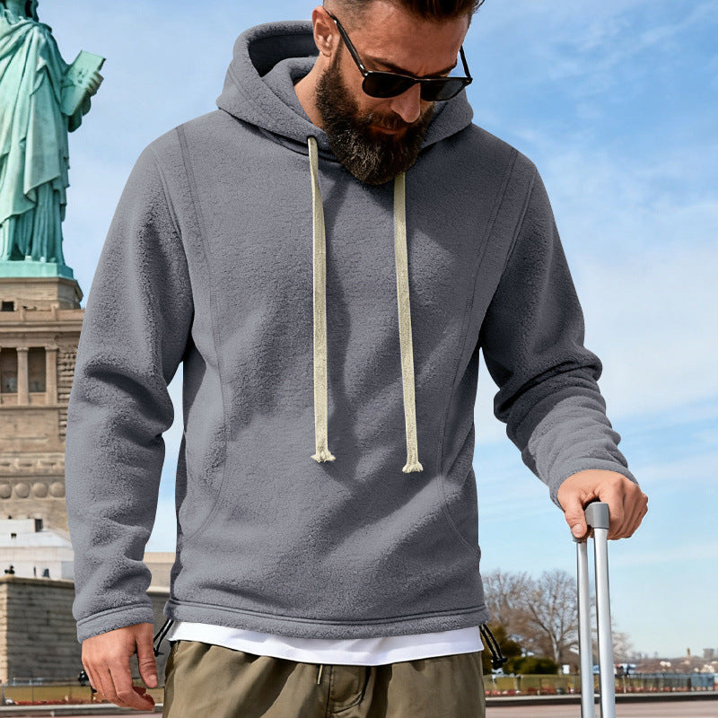 Herren Fleece-Hoodie mit Teddystruktur, Kapuze und entspannter Passform Drune