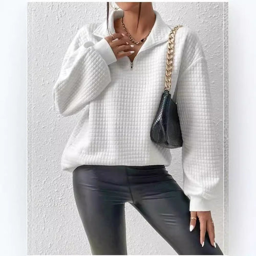 Damen Hoodie mit halb hohem Kragen und strukturiertem Stoff Drune