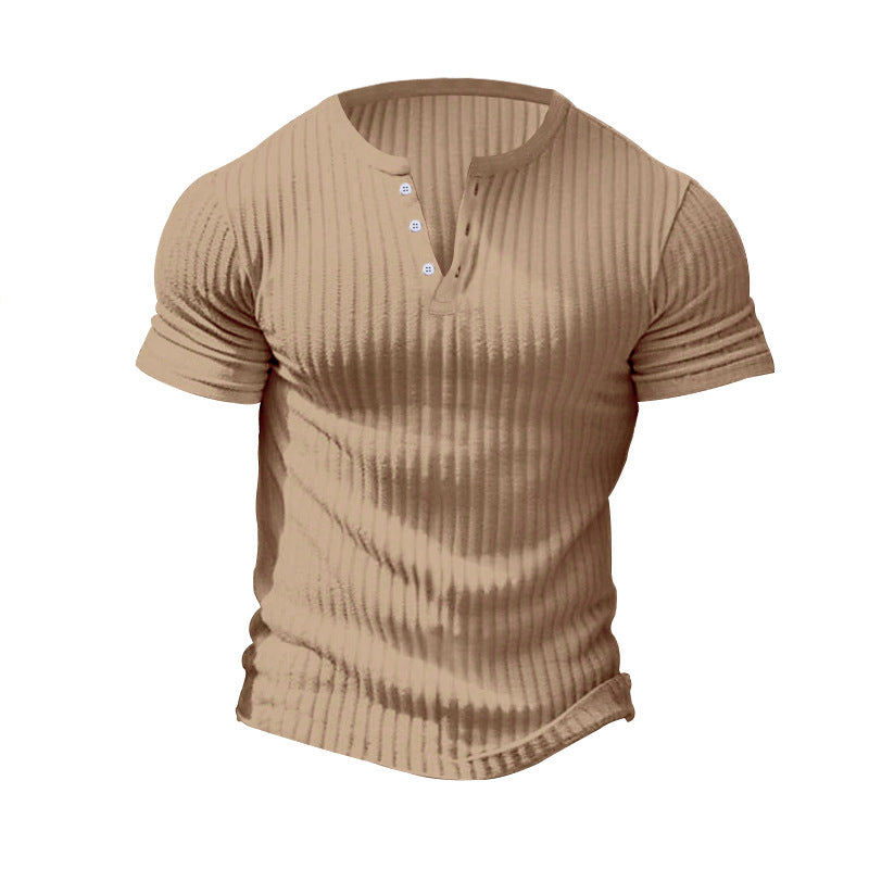 Herren nan eng anliegendes Kurzarm-Henleyshirt mit Rippenstruktur und kurzer Knopfleiste Drune