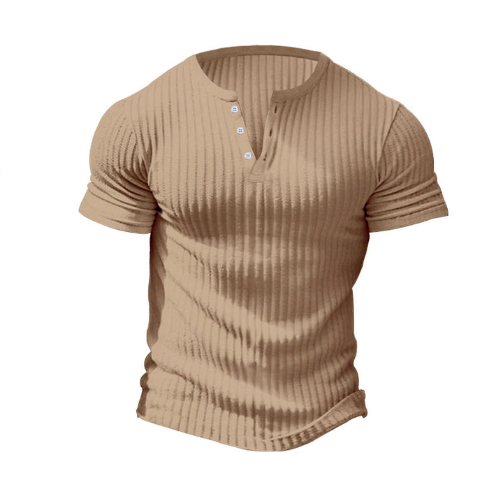 Herren nan eng anliegendes Kurzarm-Henleyshirt mit Rippenstruktur und kurzer Knopfleiste Drune