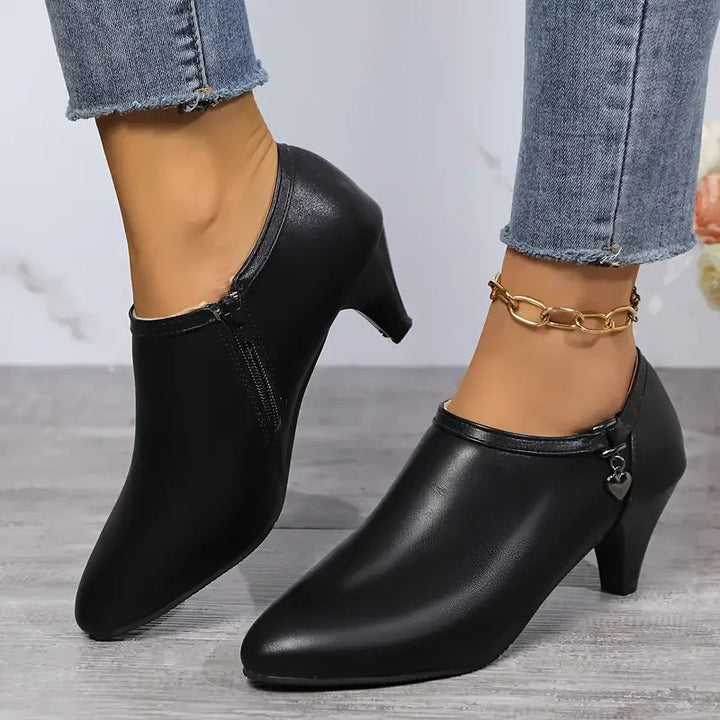 Damen Ankle‑Booties mit mittelhohem Trichterabsatz, spitzer Vorderkappe und seitlichem Reißverschluss Drune