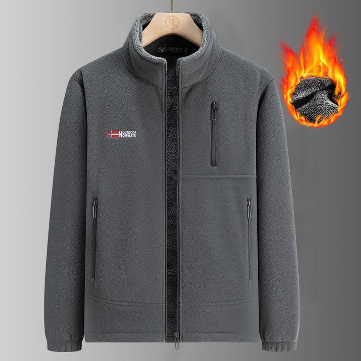 Herren Thermo-Fleecejacke mit Sherpa-Innenfutter, Stehkragen und Reißverschlusstaschen Drune