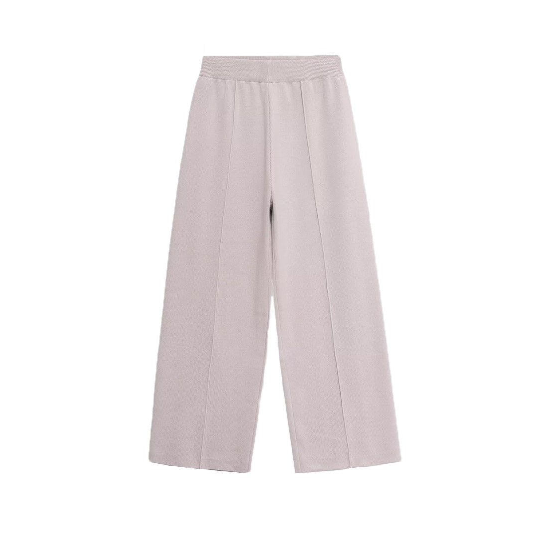 Damen Weite Strickhose mit hoher Taille, elastischem Bund und Teilungsnaht Drune