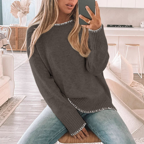 Damen Lässiger Strickpullover mit Rippdetails Drune