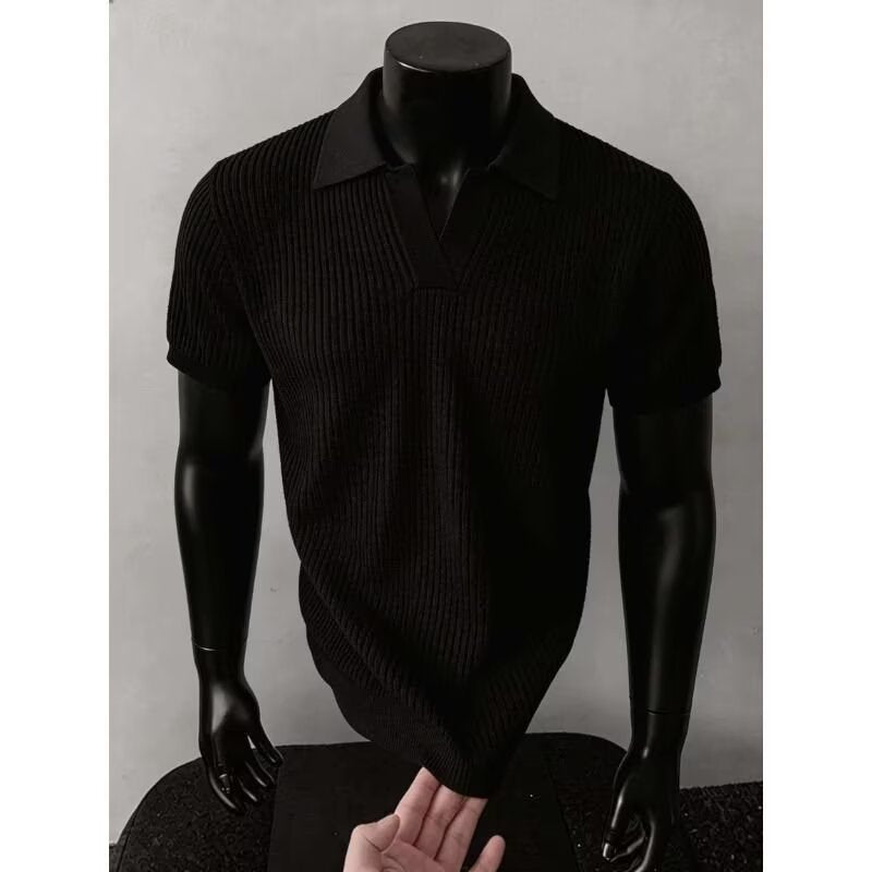 Herren Modisches Strickpoloshirt mit V-Ausschnitt Drune