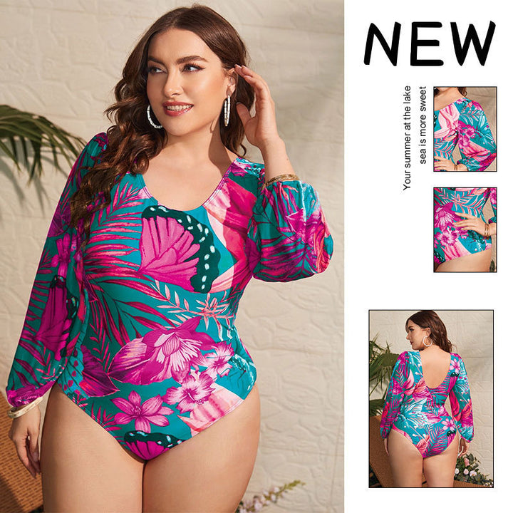 Damen Einteiler Badeanzug mit floralem Print und Puffärmeln Drune