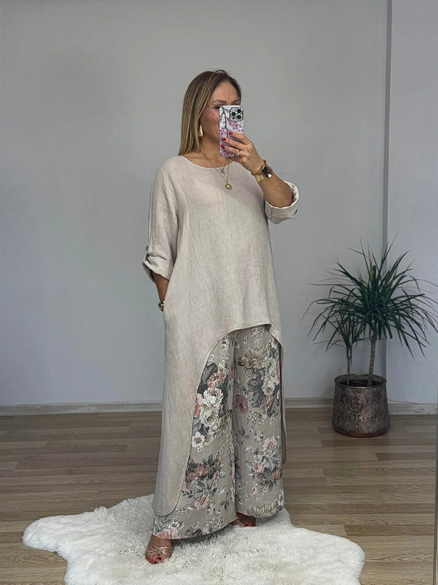 Damen lässiges Langarmshirt mit asymmetrischem Saum Drune