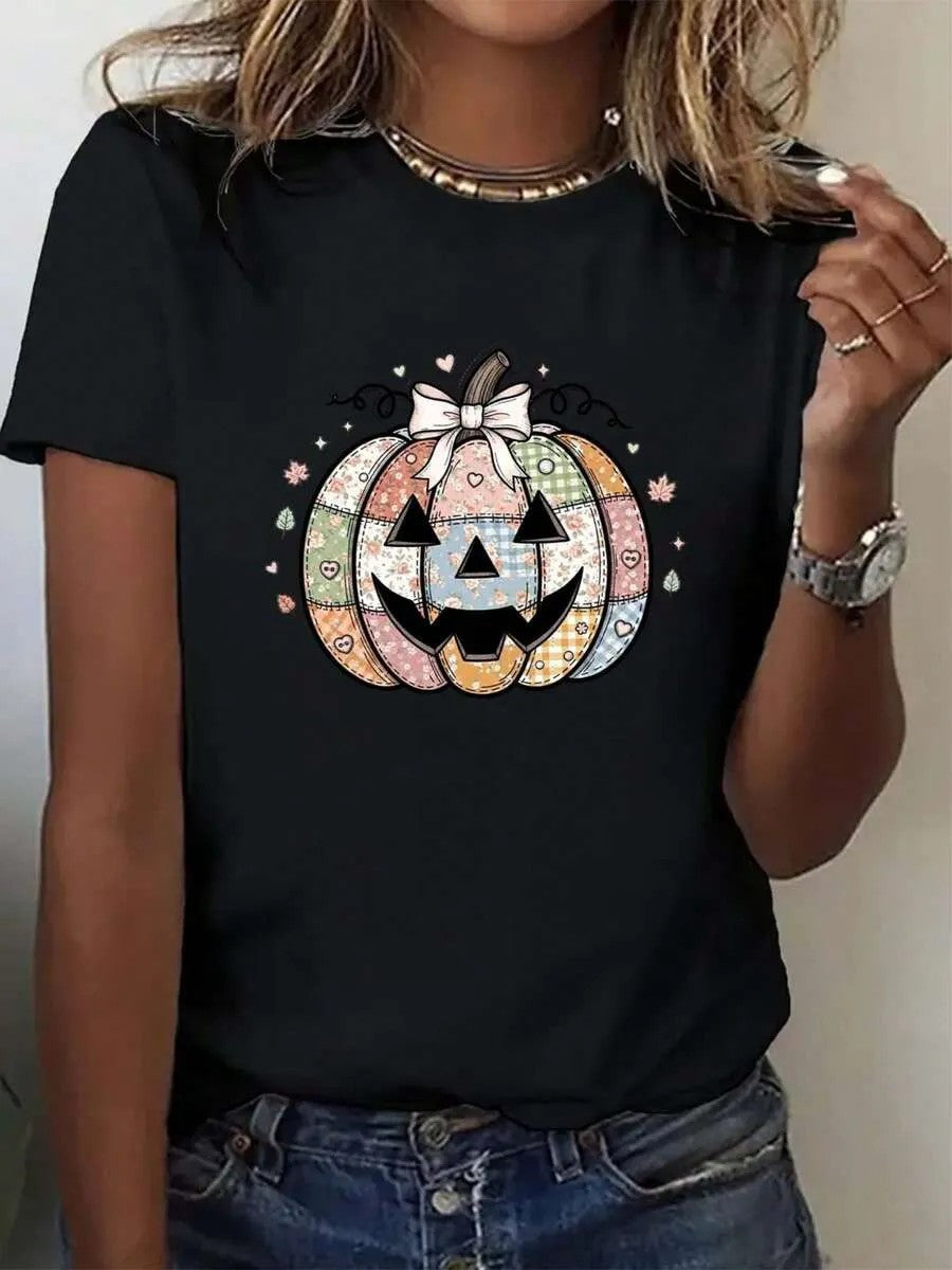 Damen T-Shirt mit stylischem Kürbis-Motiv und aufregendem Animal-Print Drune