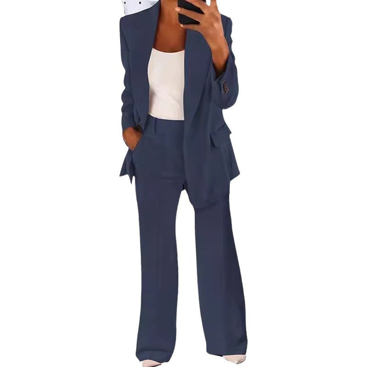 Damen nan bürotaugendes Hosenanzug Set mit weiter Hose und tailliertem Blazer Drune