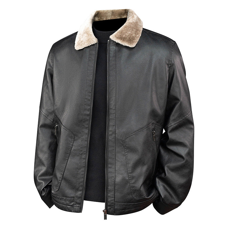 Herren Aviator-Bomberjacke in Nappa-Optik mit Teddy-Innenfutter und Reißverschlusstaschen Drune