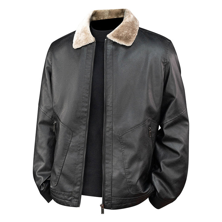Herren Aviator-Bomberjacke in Nappa-Optik mit Teddy-Innenfutter und Reißverschlusstaschen Drune