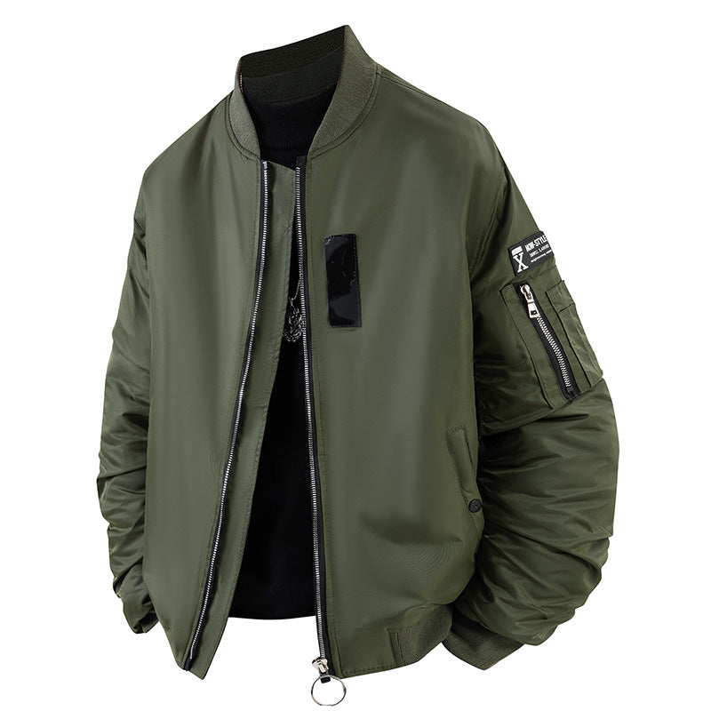 Men's  modern aviator-style bomber jacket with insulated lining zip sleeve utility pocket and O-ring zip Drune