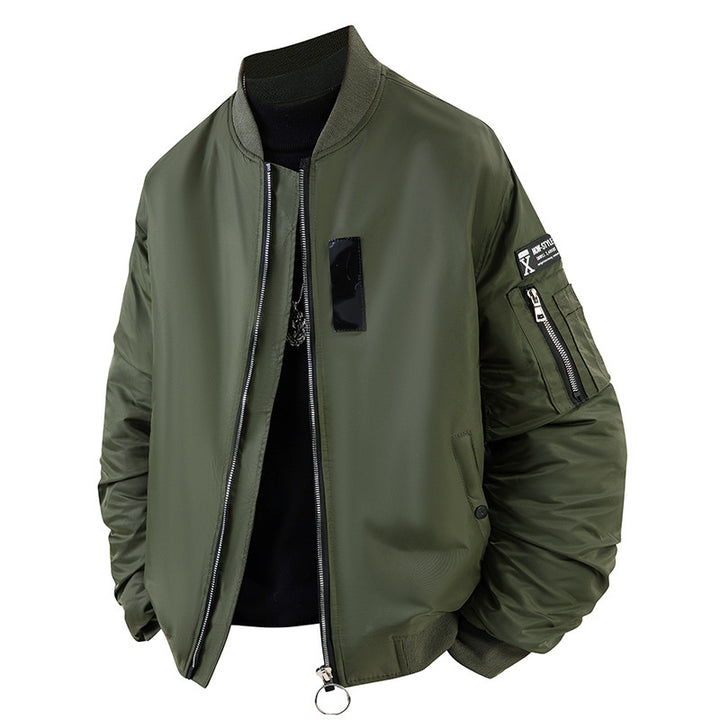 Men's  modern aviator-style bomber jacket with insulated lining zip sleeve utility pocket and O-ring zip Drune