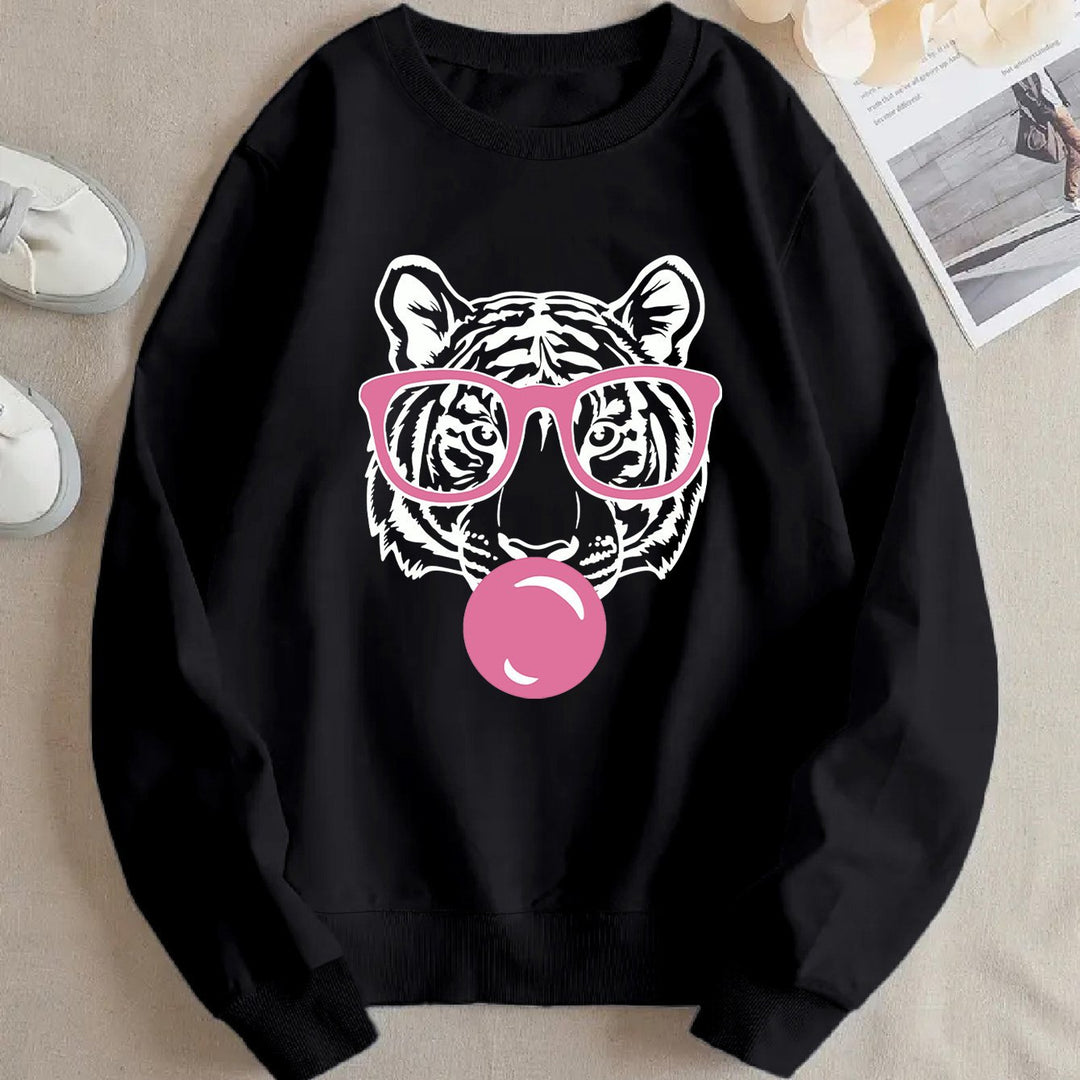 Damen Sweatshirt mit kreativem Tiger-Design und lässigem Schnitt Drune