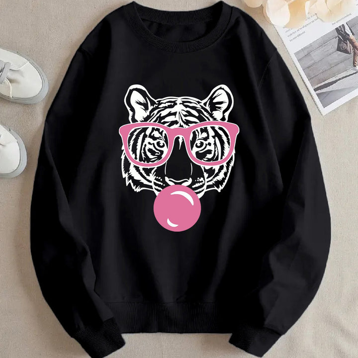 Damen Sweatshirt mit kreativem Tiger-Design und lässigem Schnitt Drune