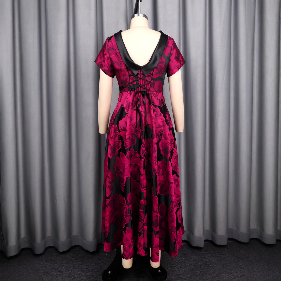 Damen Elegantes Midikleid mit floralem Design und strukturiertem Oberteil Drune