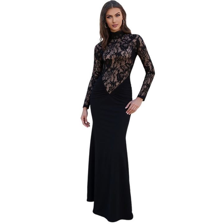 Damen Elegantes Maxikleid mit transparentem Spitzenoberteil und figurbetontem Schnitt Drune