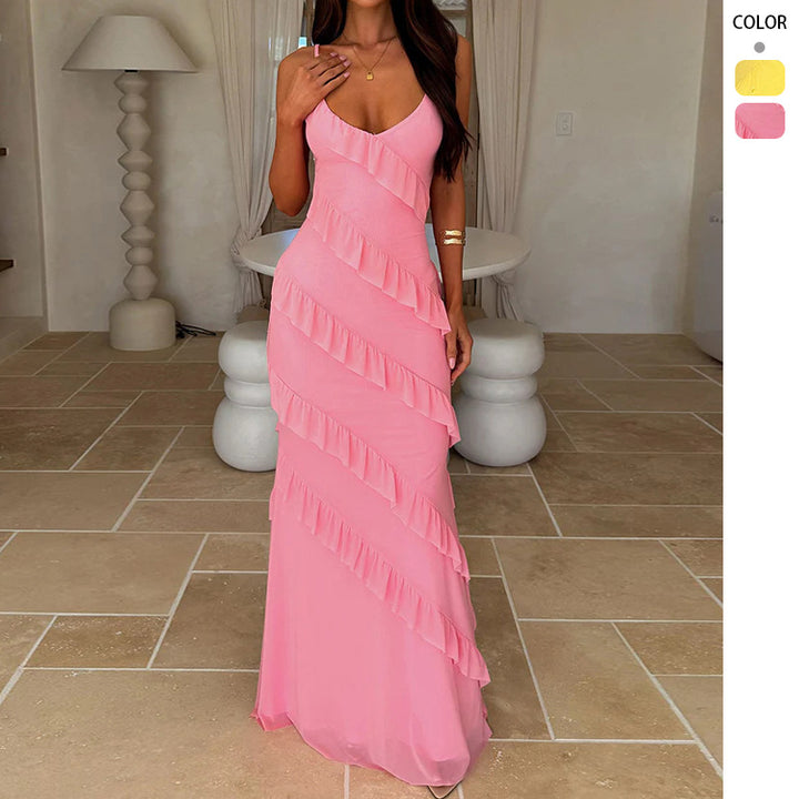 Damen Maxikleid mit Rüschendesign und schmeichelndem Schnitt Drune